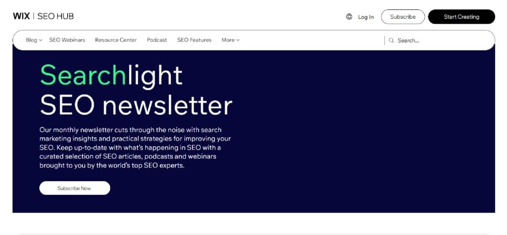 The Searchlight SEO Newsletter subscription page