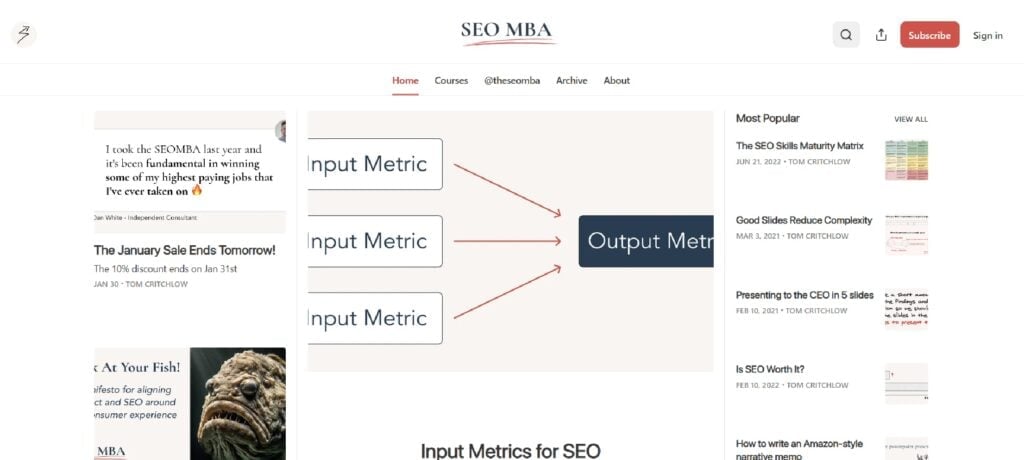The SEO MBA newsletter website