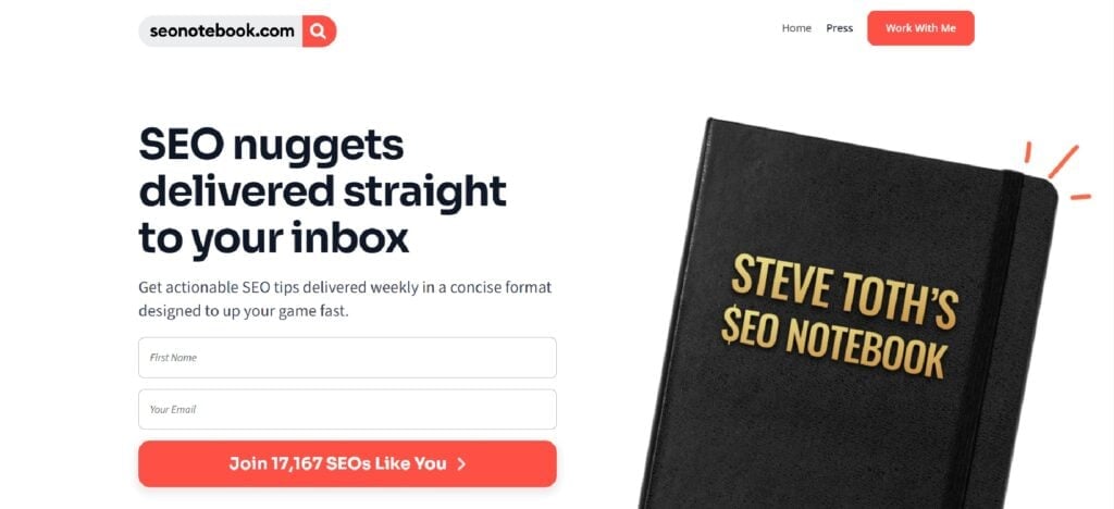 The SEO Notebook newsletter subscription page