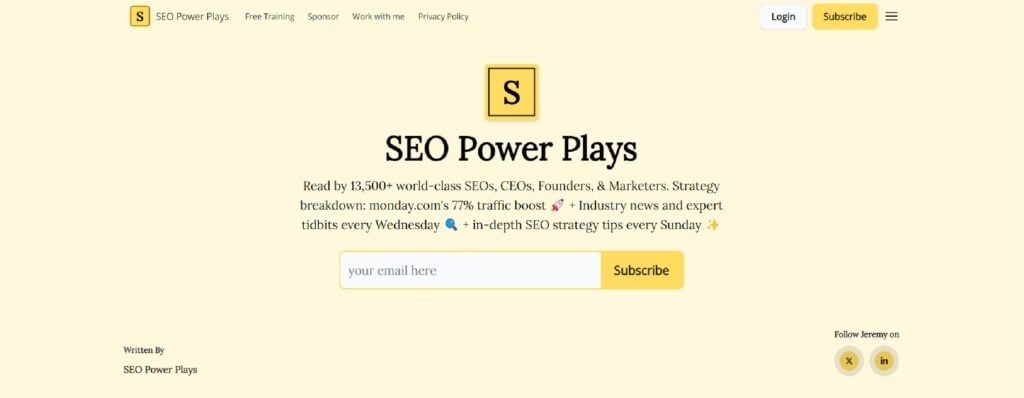 The SEO Power Plays newsletter subscription page