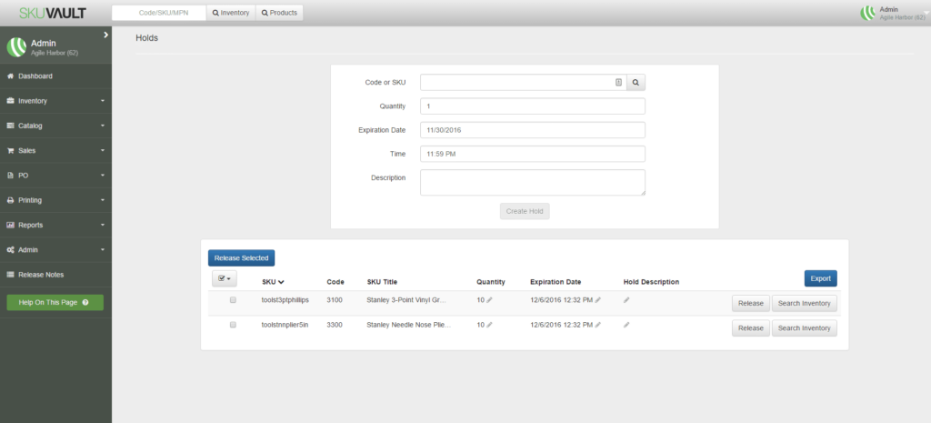 SkuVault core Inventory Management feature