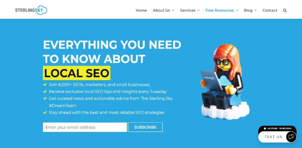 The Sterling Sky Newsletter subscription page
