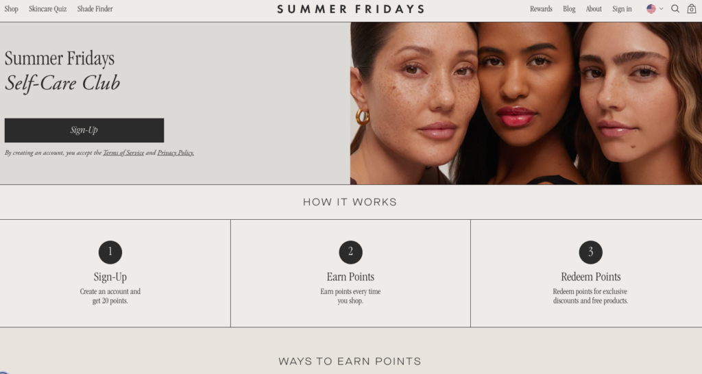summer fridays ecommerce loyalty program self-care club