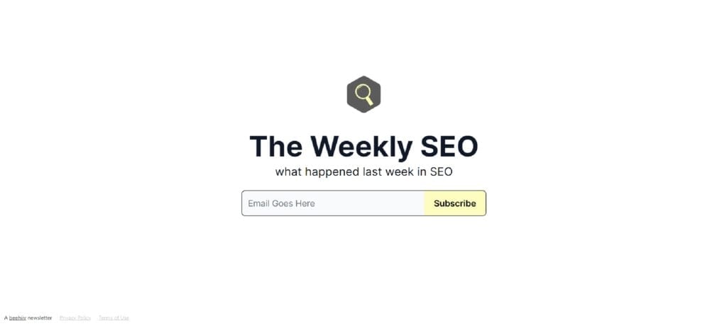 The Weekly SEO newsletter subscription page