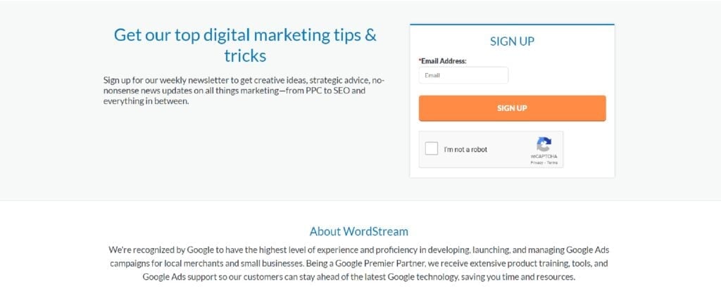 WordStream subscription page