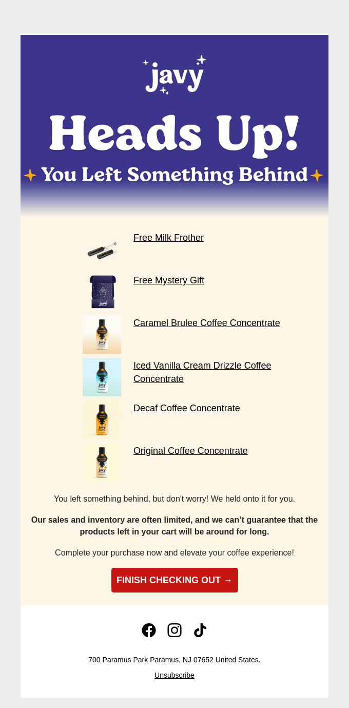 javy second abandoned cart email urgency