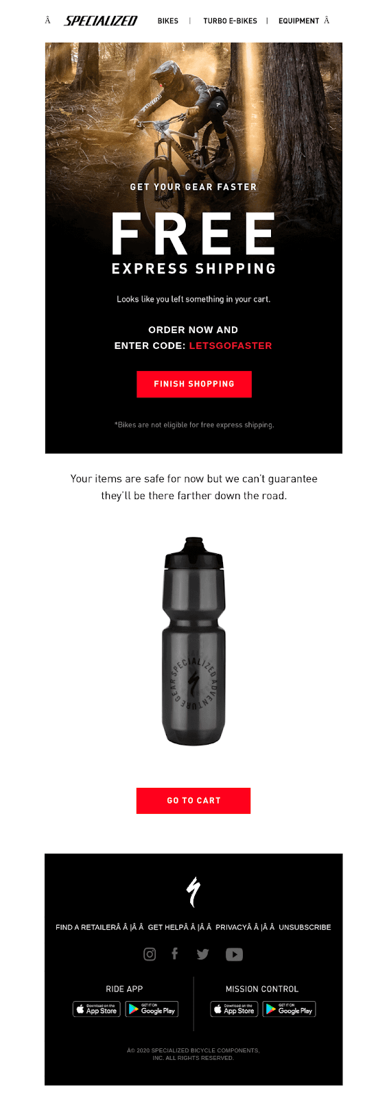 specialized third abandoned cart email incentive discount code