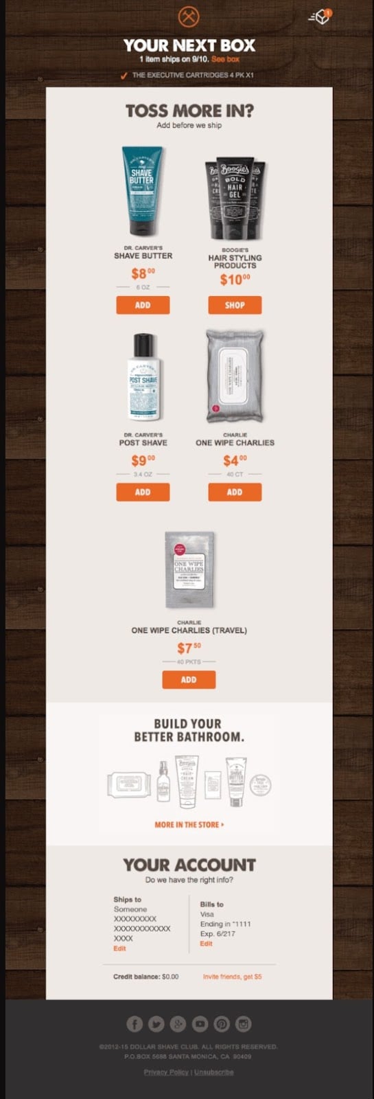 dollar shave club cross-sell upsell email campaign example