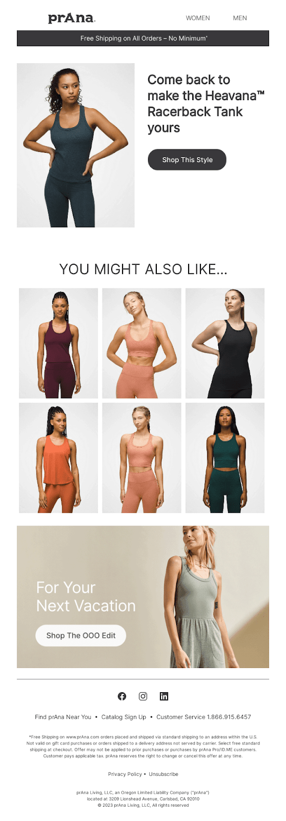 prana abandoned cart email campaign example