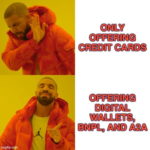 drake meme offering multiple payment methods