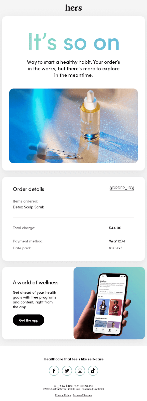 hers transactional email campaign example