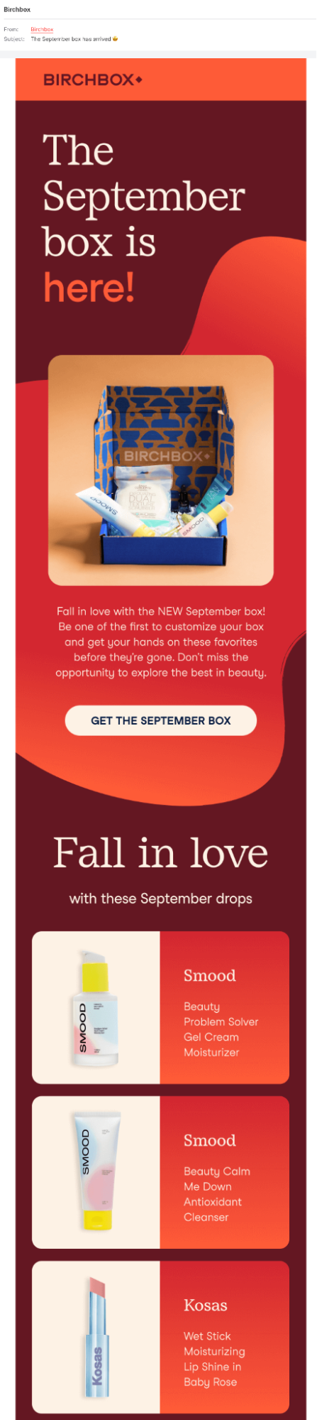 Birchbox reorder and subscription emails screenshot