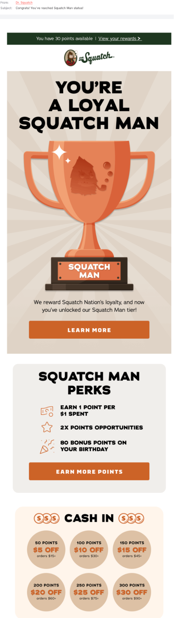 Dr. Squatch loyalty and referral program invitations screenshot