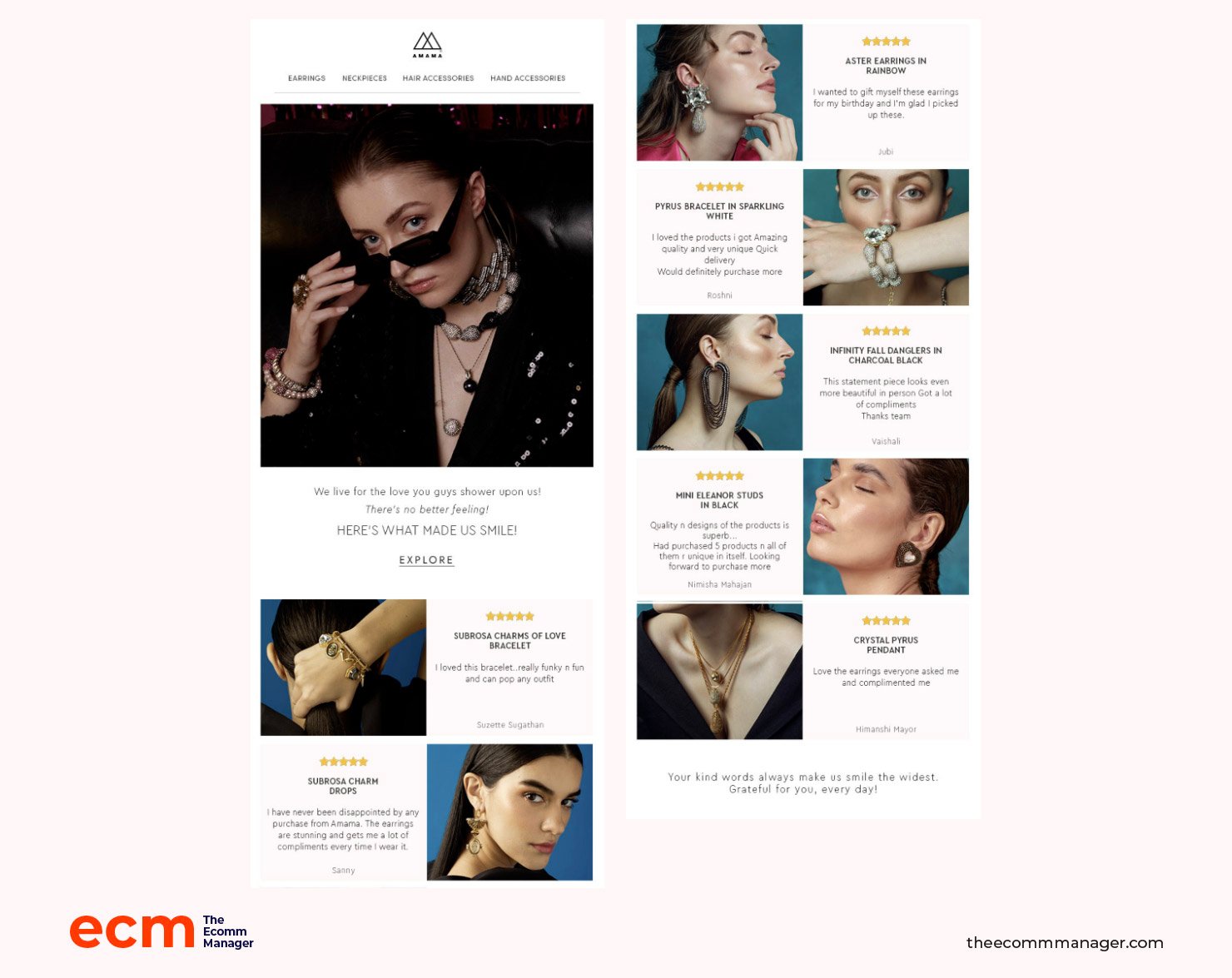 Amama Jewels customer reviews email screenshot
