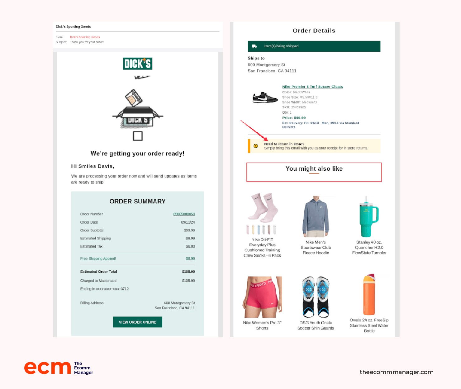 order confirmation dicks sporting goods screenshot