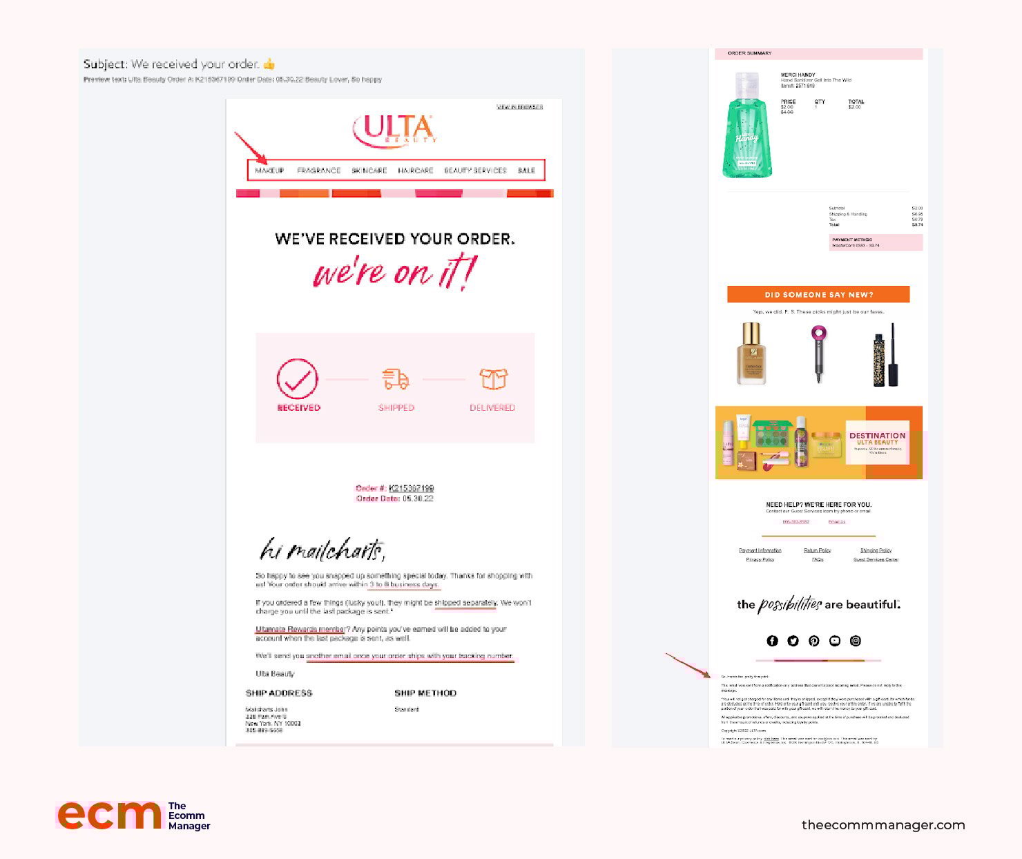 order confirmation email ulta screenshot