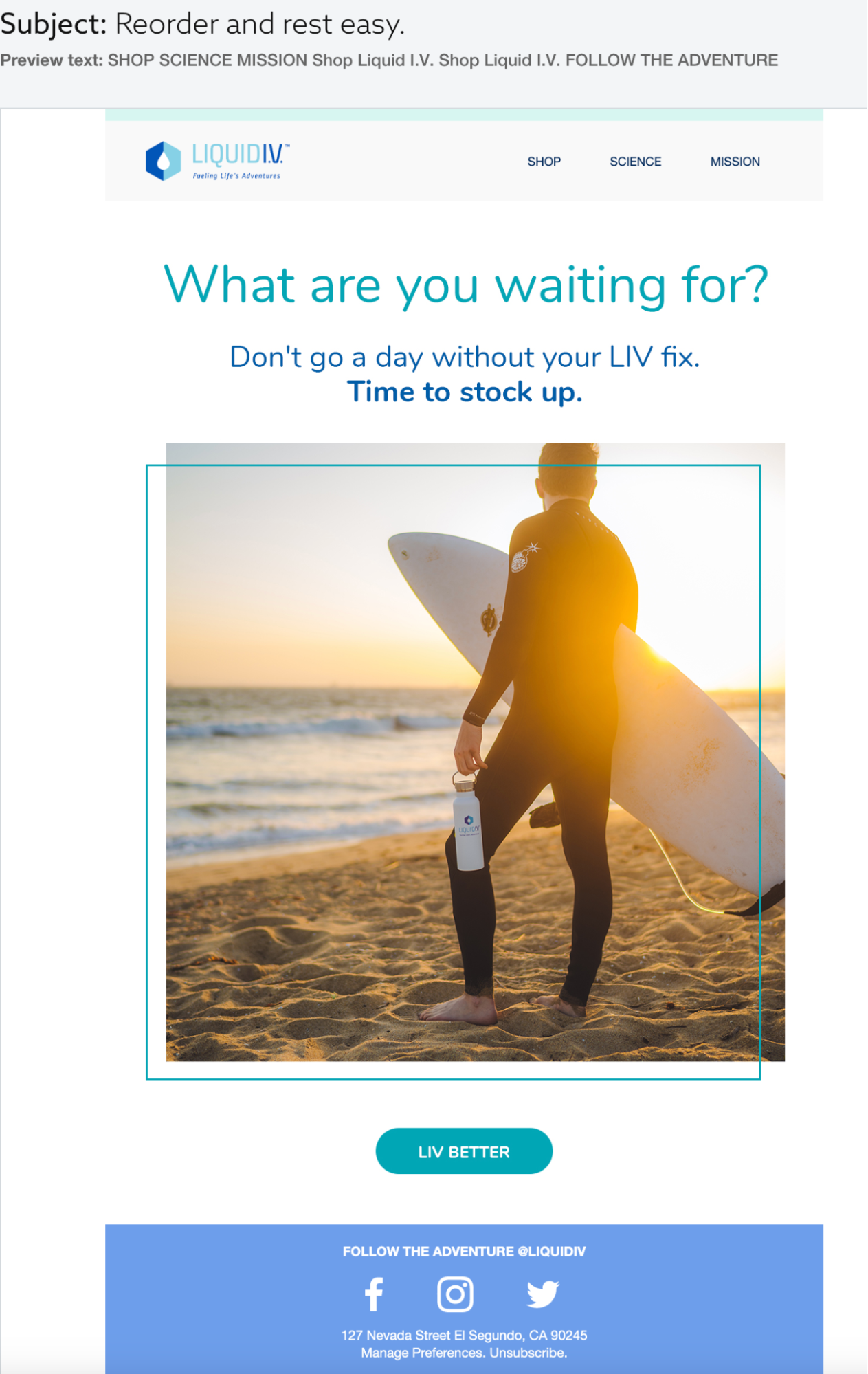 Liquid I.V. reorder and subscription emails screenshot