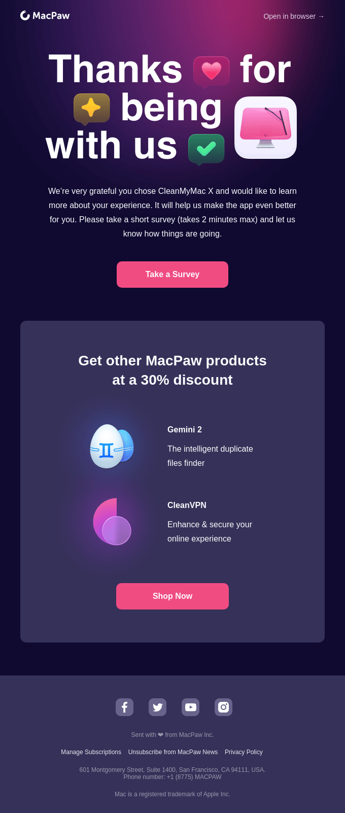 MacPaw cross-sell and upsell email screenshot