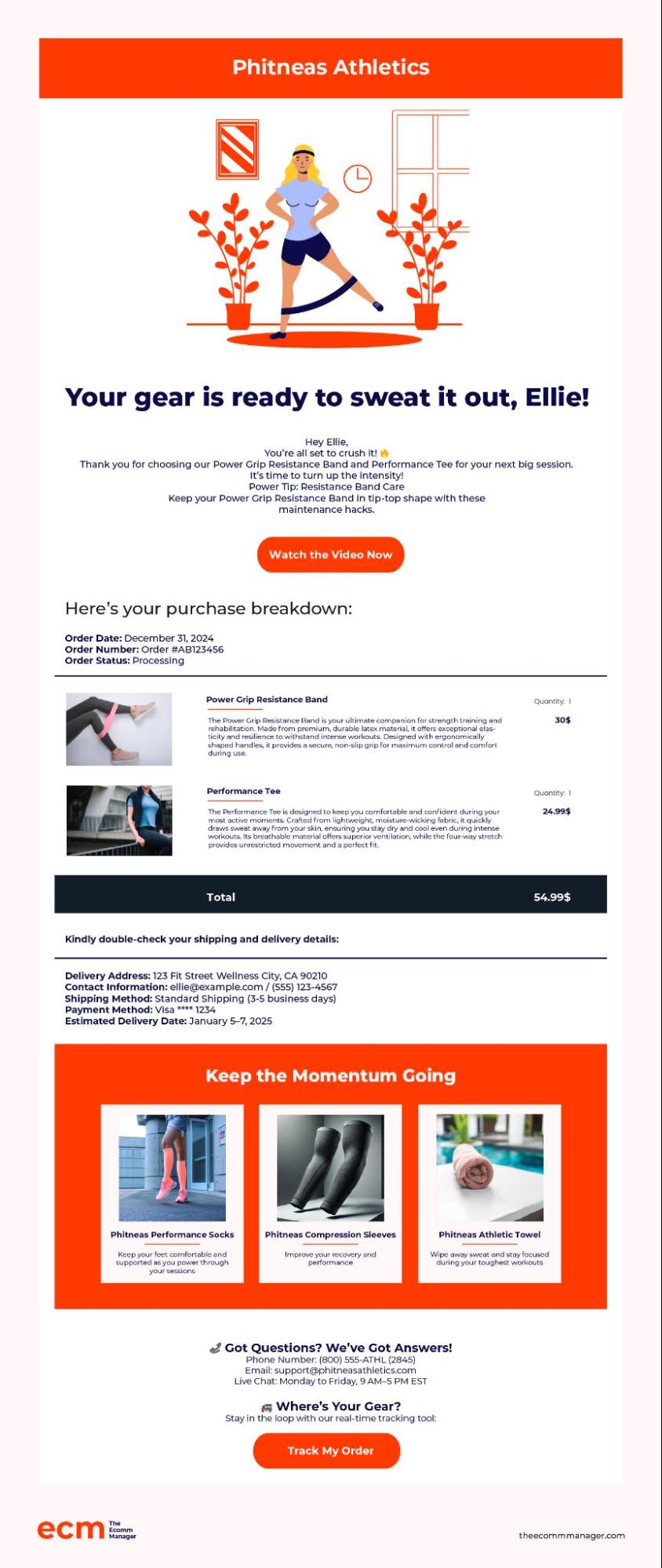 Phitneas Athletics order confirmation email screenshot