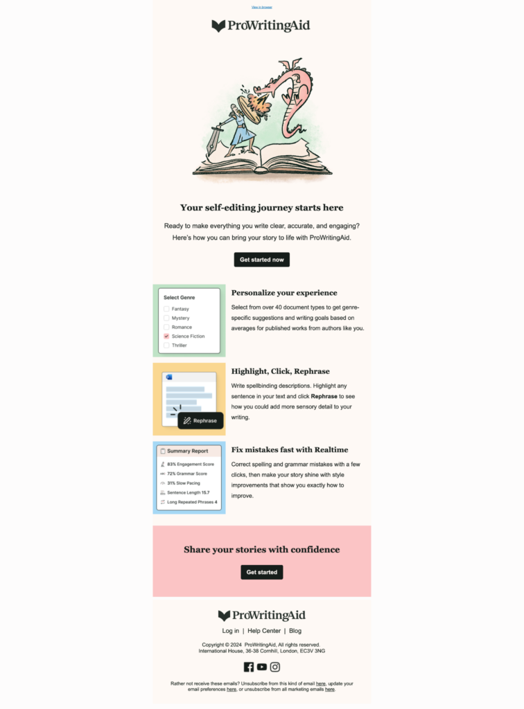 ProWritingAid welcome email screenshot