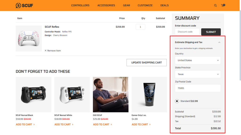 Scuf Gaming checkout section screenshot