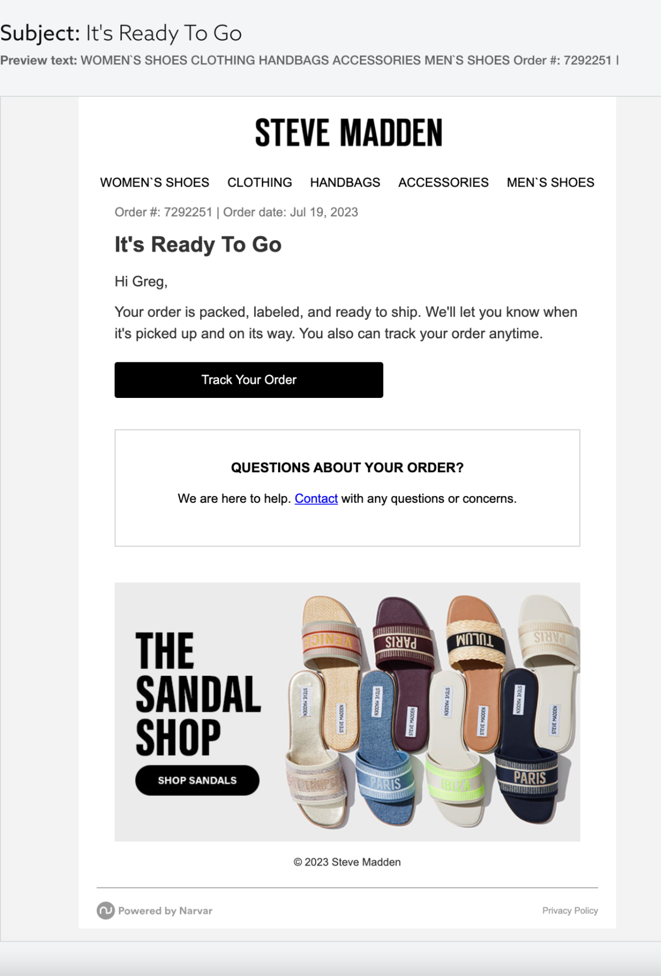 Steve Madden shipping notification emails screenshot