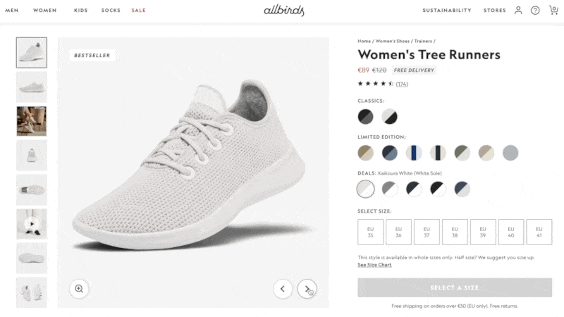 ecommerce customer experience allbird product pages