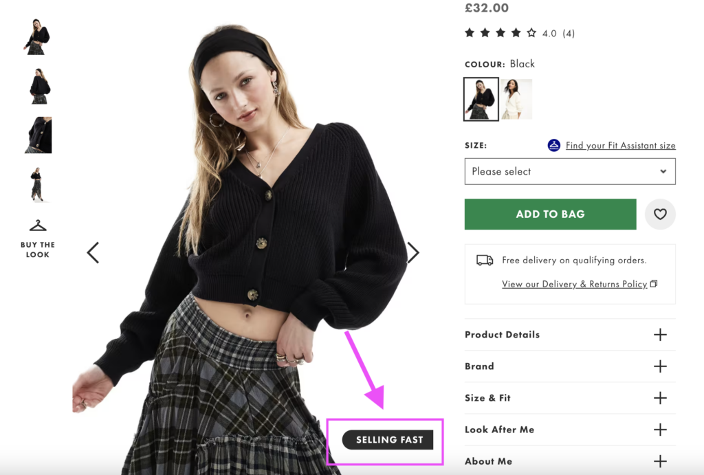 asos selling fast real time data screenshot