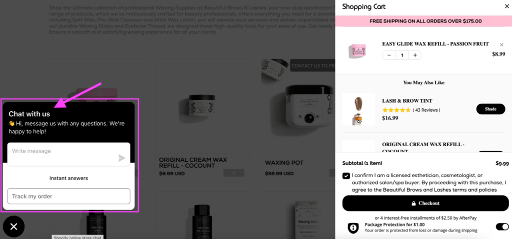 beautiful brows and lashes live chat feature screenshot