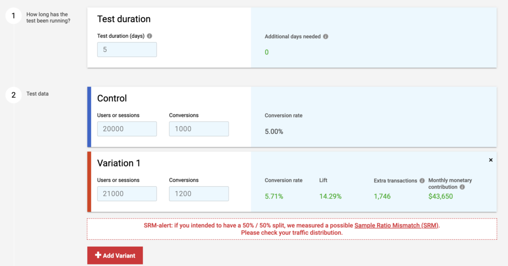 cxl ab testing calculator