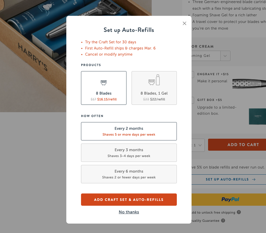 harry's auto refill subscription screenshot