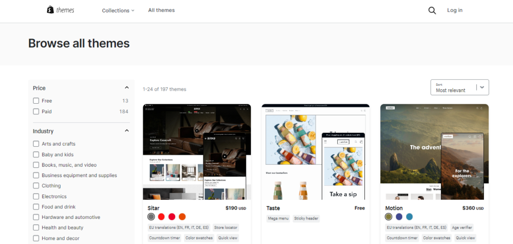 Themes and templates from Shopify’s template store