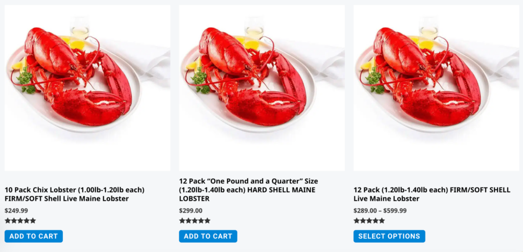lobster order website page screenshot