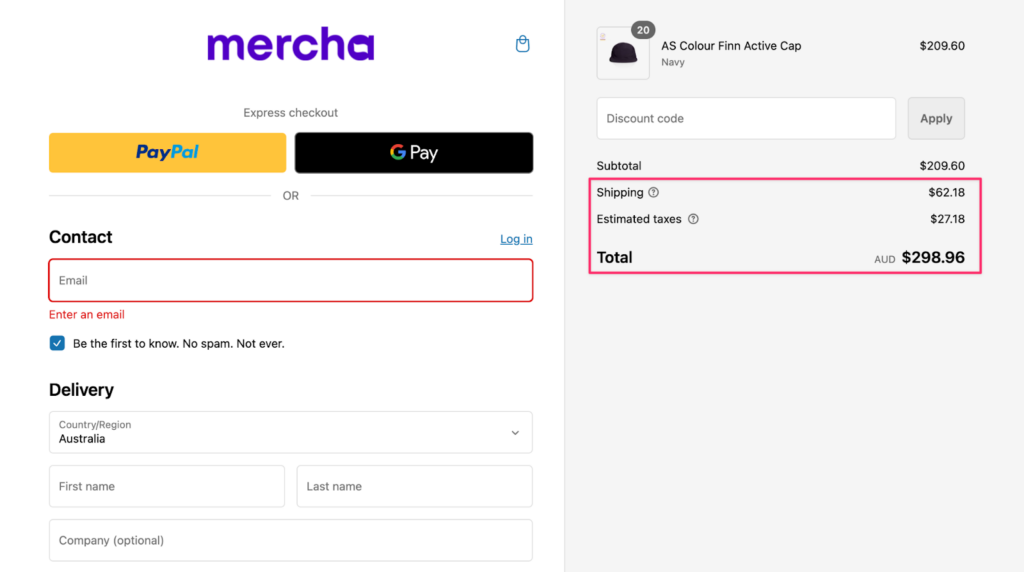mercha checkout section screenshot