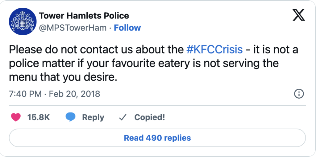 Unreliable supplier screenshot police twitter post