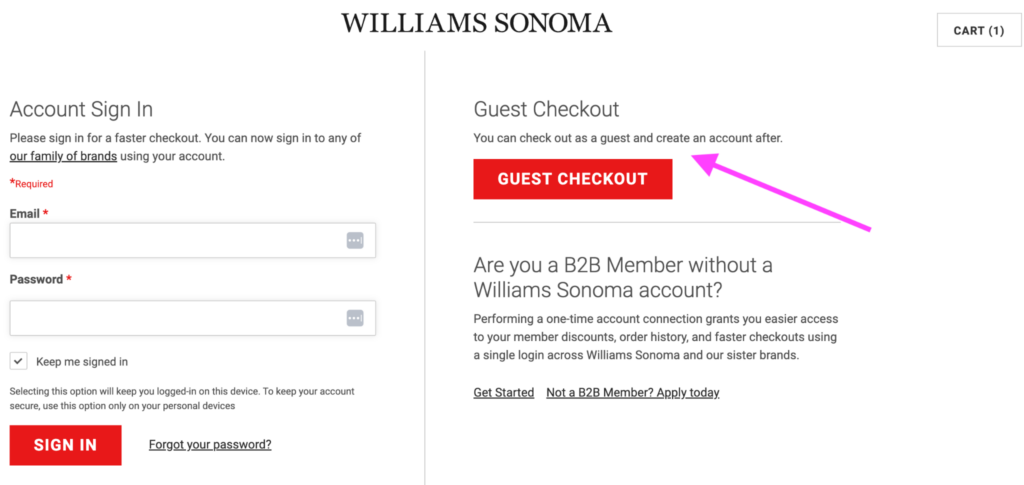 williams sonoma checkout page screenshot