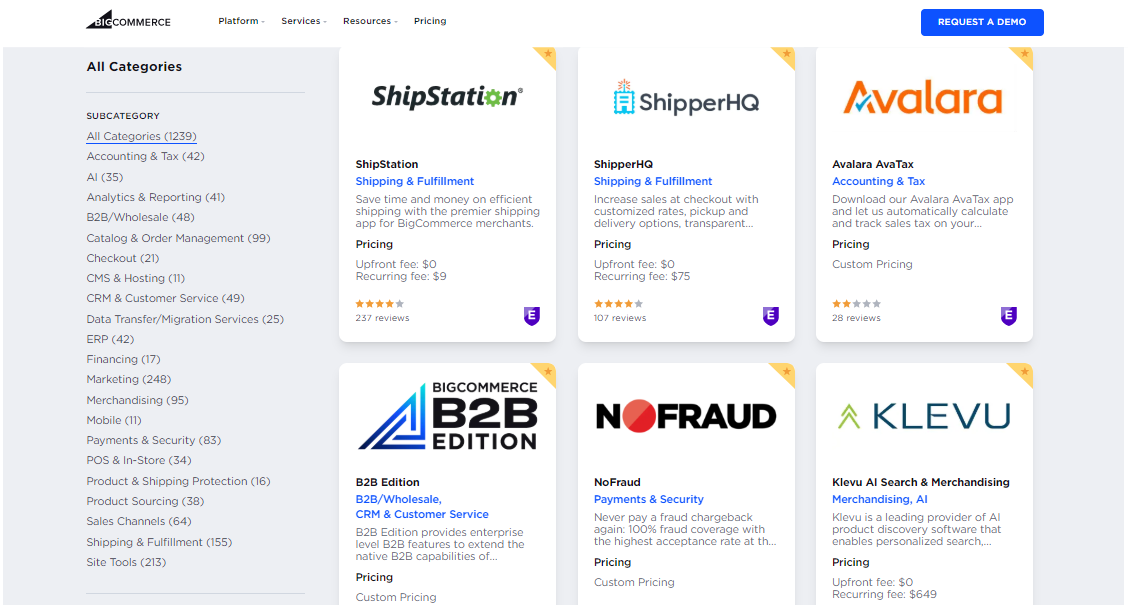 Bigcommerce integration marketplace screenshot