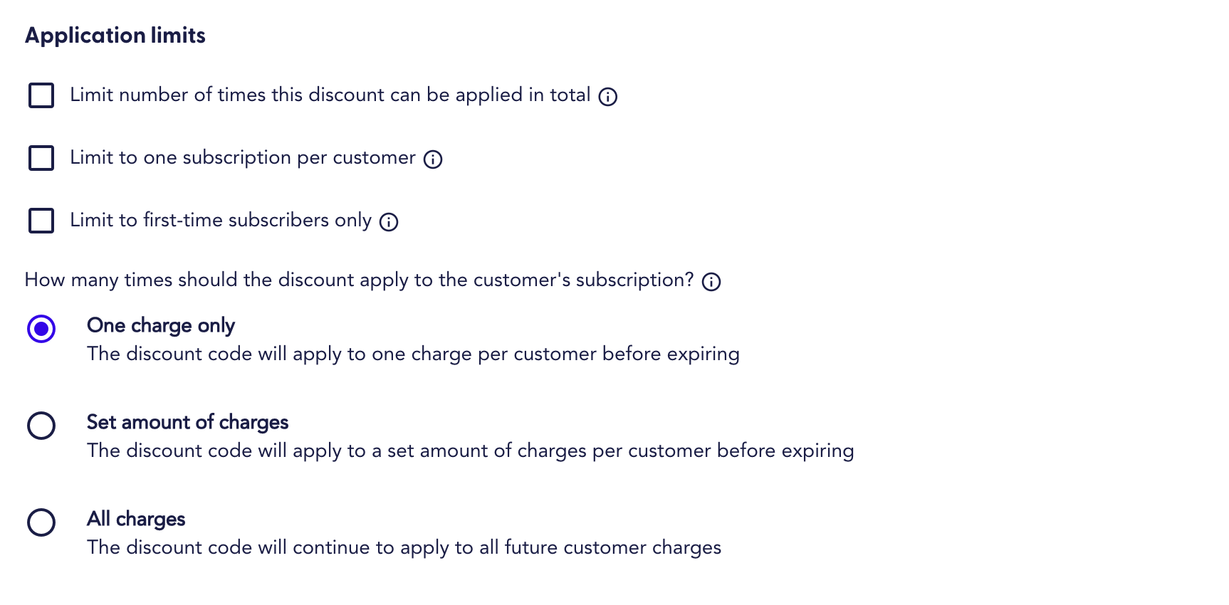 recharge application limits discount