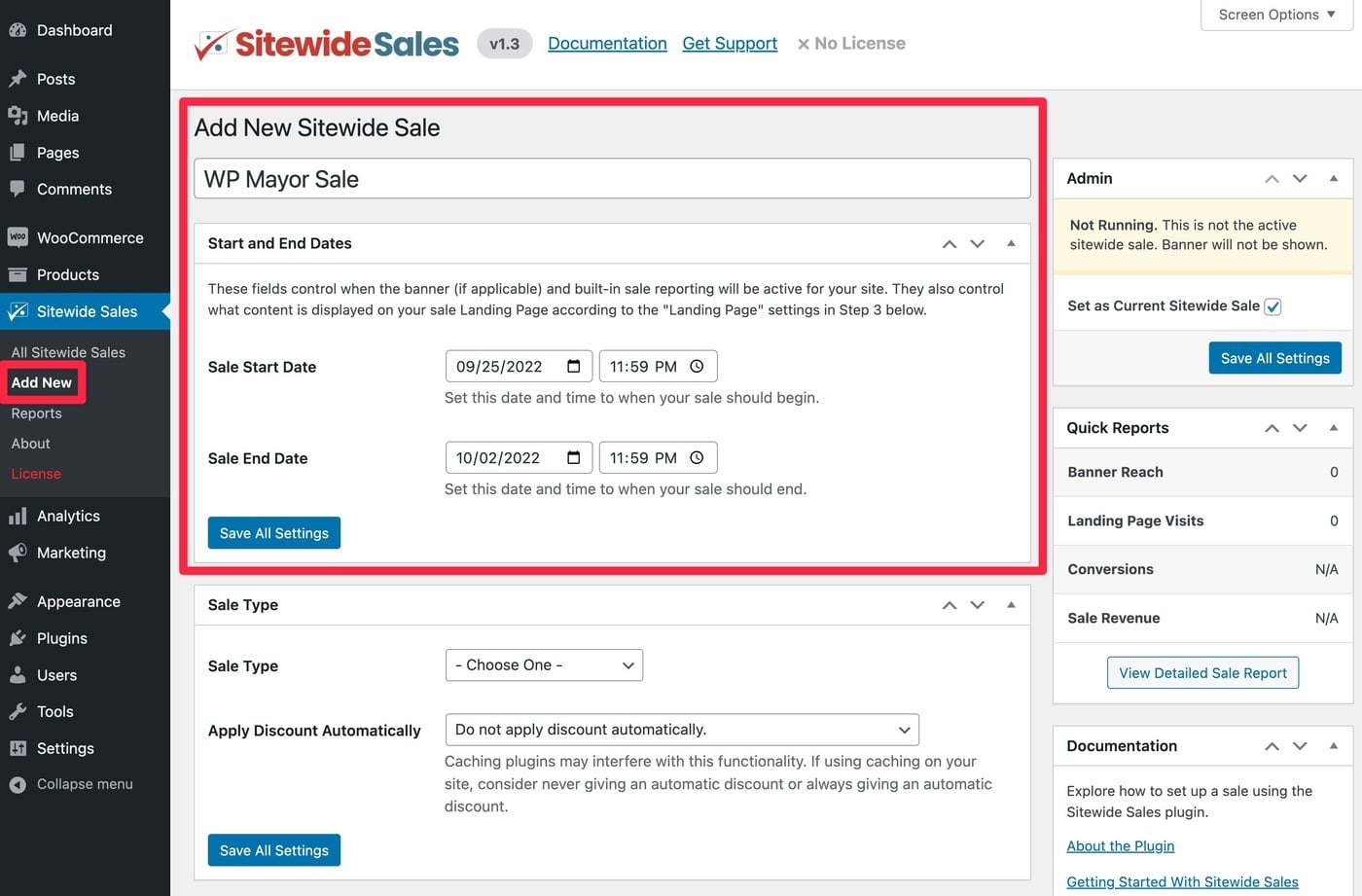 sitewide sales add new sale