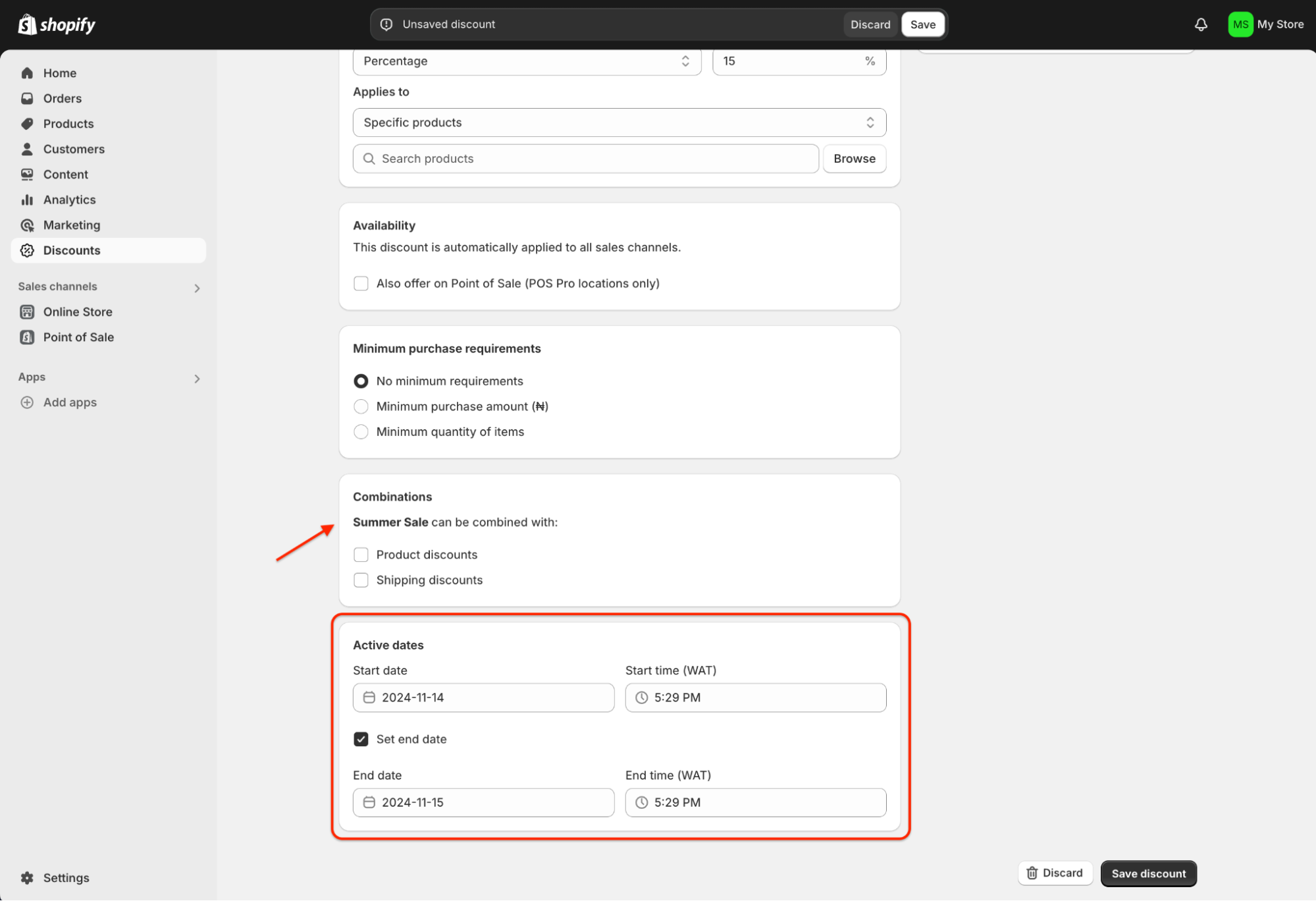 shopify active dates discounts