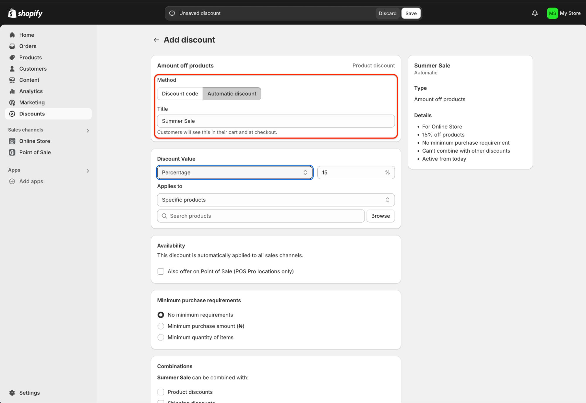shopify discount code add