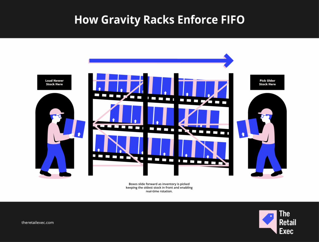 an image of two people carrying packages that symbolizes how gravity racks enforce FIFO