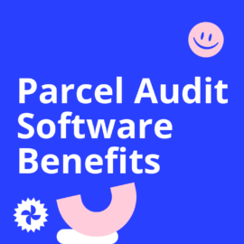 Parcel audit software benefits text on blue background